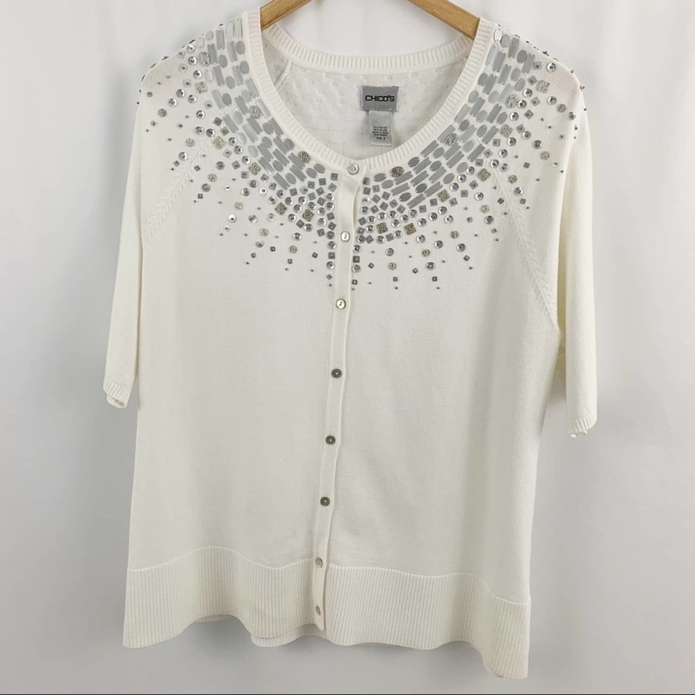 Chico's White Silver Embellished Cardigan 3